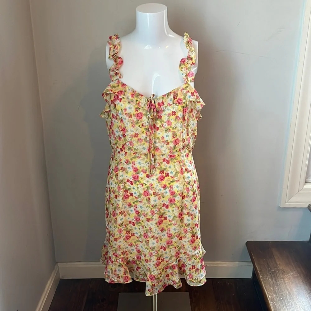 Anthropologie X If By Sea Yellow Floral Ruffle Sleeve Dress Size Medium
